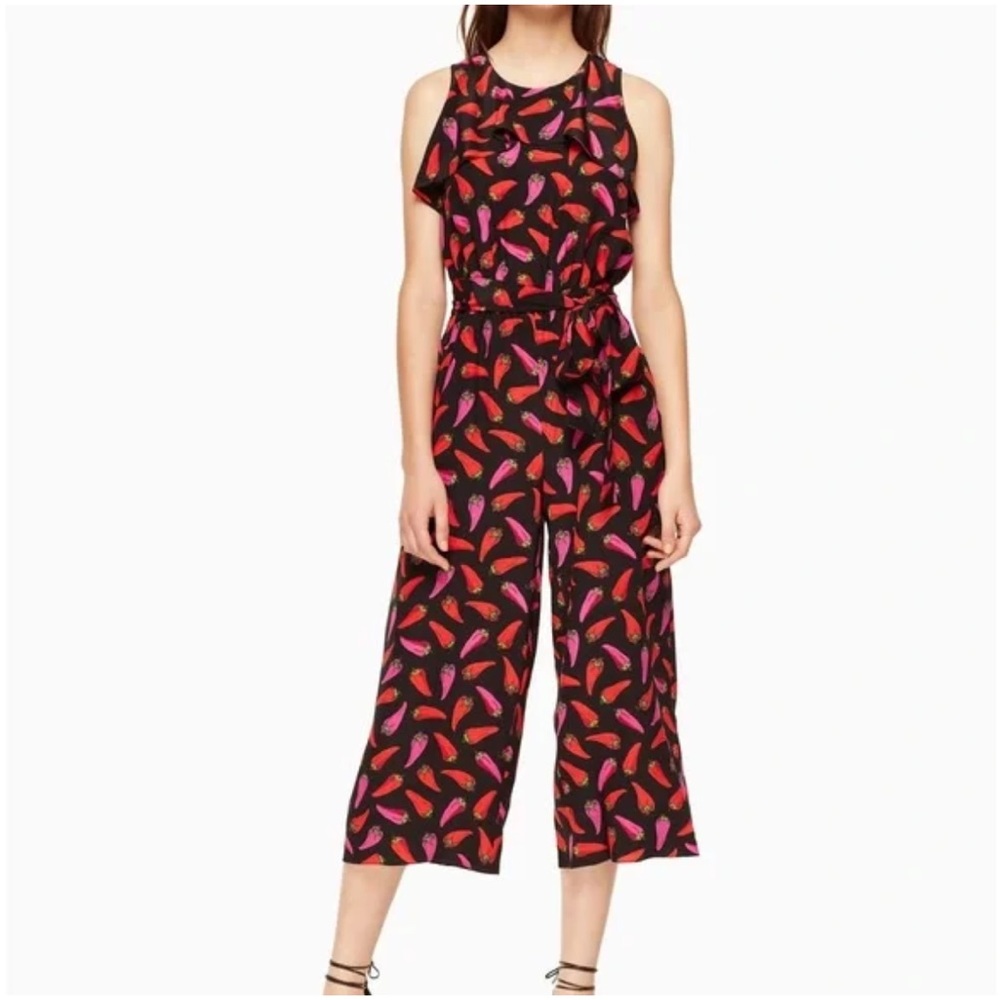 Kate Spade Silk black red and pink hot pepper jumpsuit